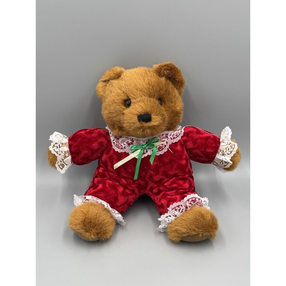 Vintage Brown Teddy Bear Christmas Red Style Plush 11” Stuffed Animal